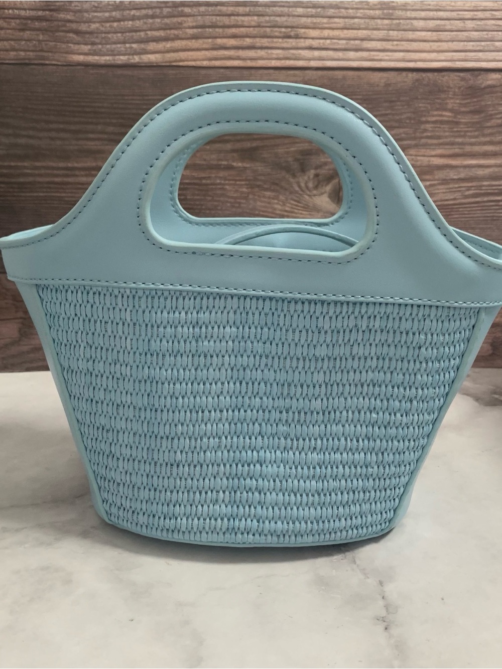 Marni Pale Blue Woven Handle Tote with Blue Logo - Picture 6 of 6